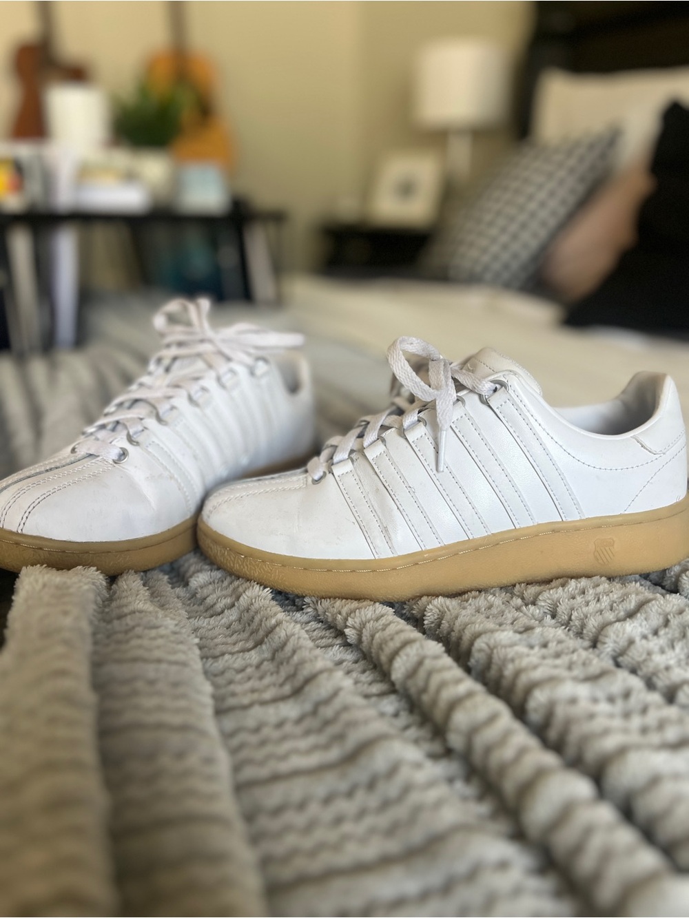 K-Swiss White Leather Sneakers with Gum Sole